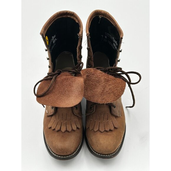 Laredo Boots Kiltie Fringe Womens 7M Lace-Up Roper Brown Leather USA Made - Picture 4 of 10